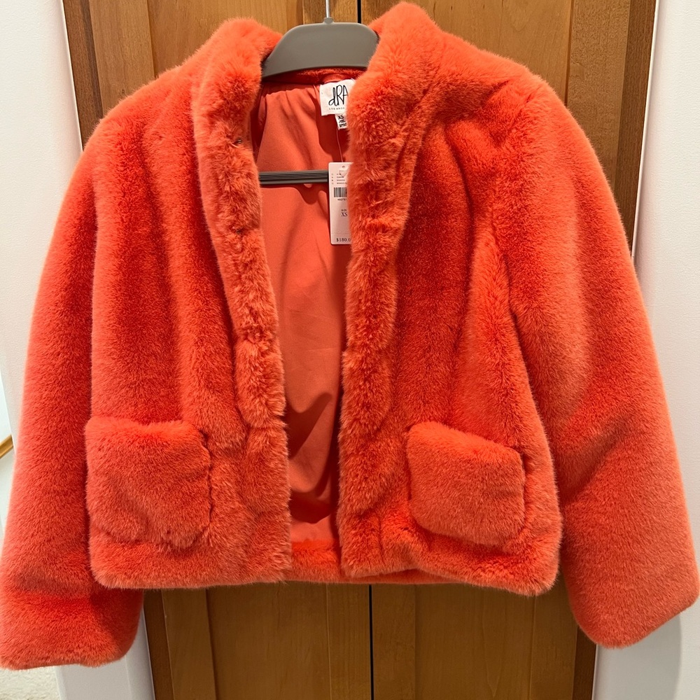 Anthropologie dRA Orange Teddy Faux Fur Jacket in Mango